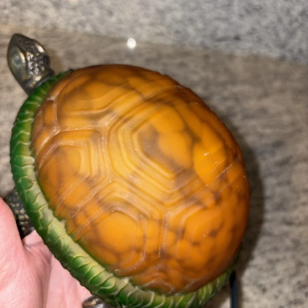 Turtle Lamp with Amber Color Shell Metal Base Tortoise Night Light